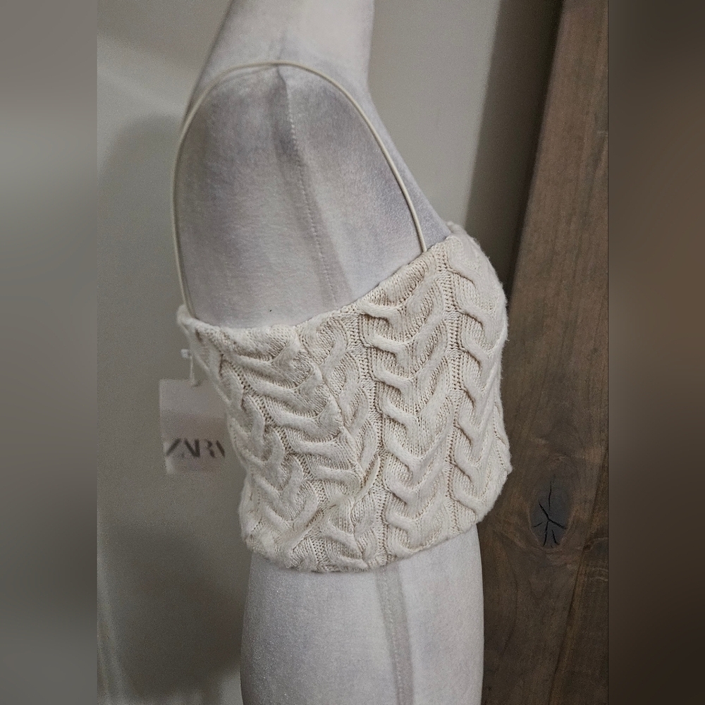 ZARA Cable Knit Cropped Stretch Sleeveless Top In Cream. Size Medium NWT - Picture 14 of 15